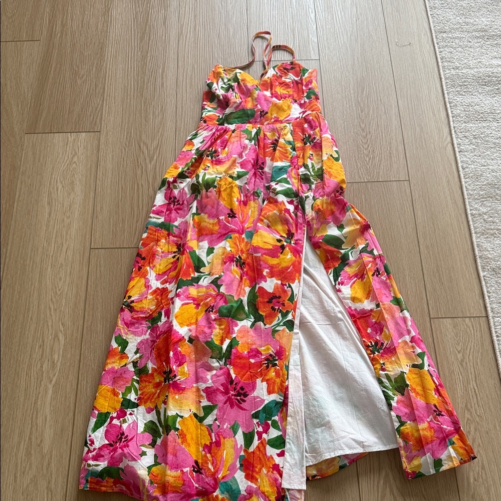 Floral Dress - Pink, Orange, Green - Picture 2 of 4